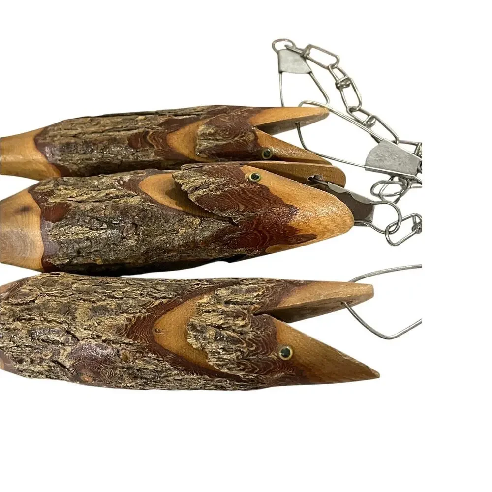 Vtg‎ Hand Carved Wood Fish Stringer Rustic Cabin Lodge Lake House Man Cave Decor